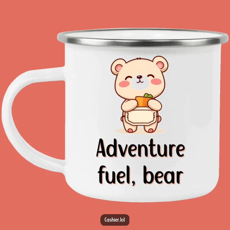 Funny Bear Cub Camping Mug: Joyful Grocer Character, Durable & Perfect Funny Gift