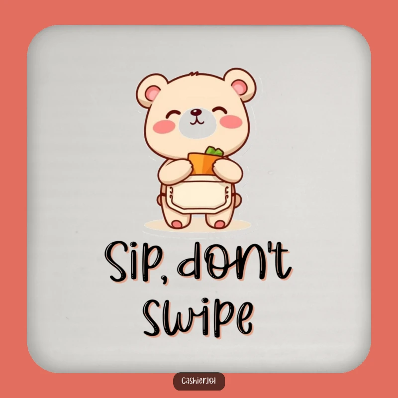 Funny Bear Cub Drink Coaster: Happy Grocer Character, Protect Surfaces & Funny Gift