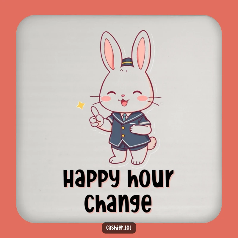Funny Rabbit Cashier Drink Coaster: Protect Surfaces with a Smiling Bunny