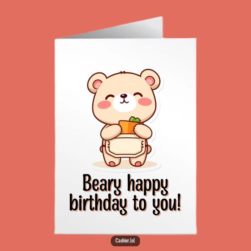Free Printable Birthday Card: Funny Bear Cub Gift Bagging Joyful Surprise