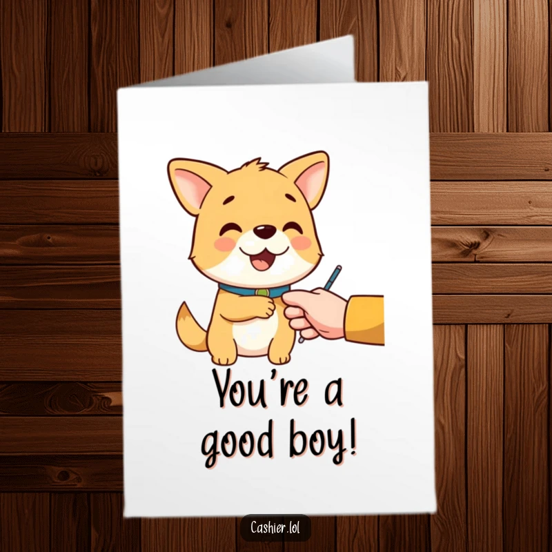 Funny Free Printable Congratulations Card: A cheerful dog with a collar politely handing change, celebrating achievement.