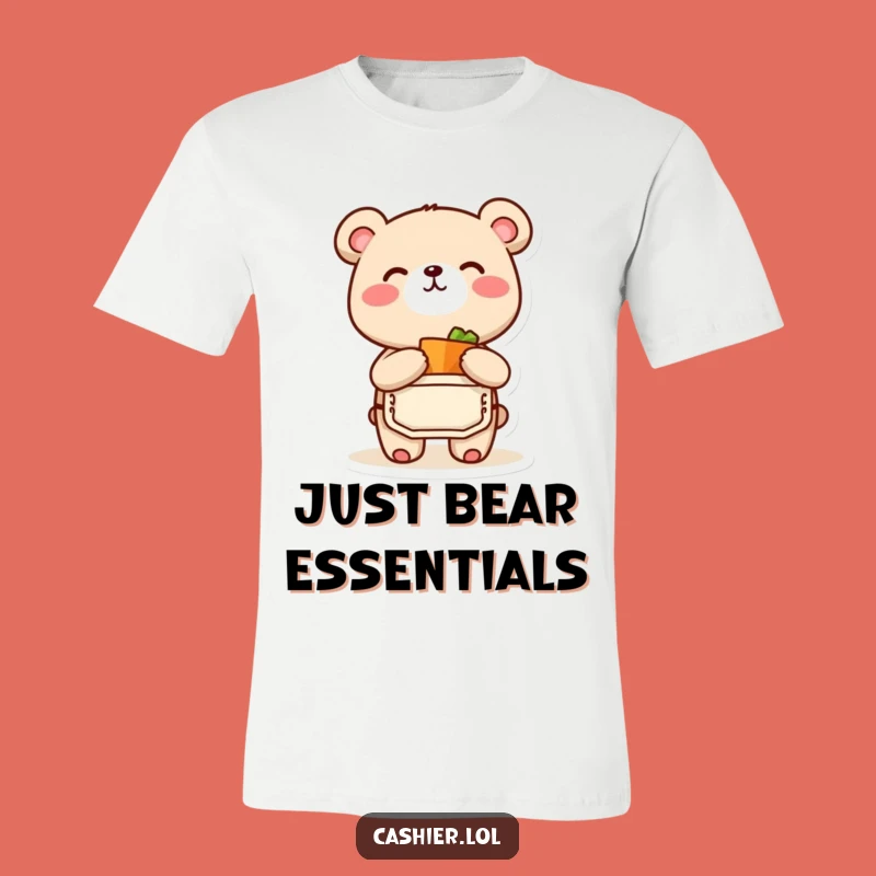 Funny Bear Cub Apron T-Shirt: Joyful Grocer Character Tee, Perfect Funny Gift