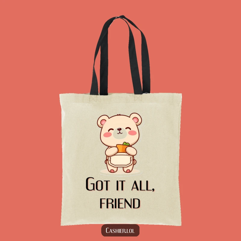 Funny Bear Cub Tote Bag: Adorable Grocer Character, Handy & Perfect Funny Gift